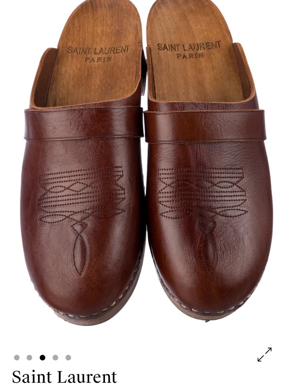 Saint Laurent Brown Leather Clog Mule with Wooden Platform SIZE 8 (EU 38) - Picture 2 of 4